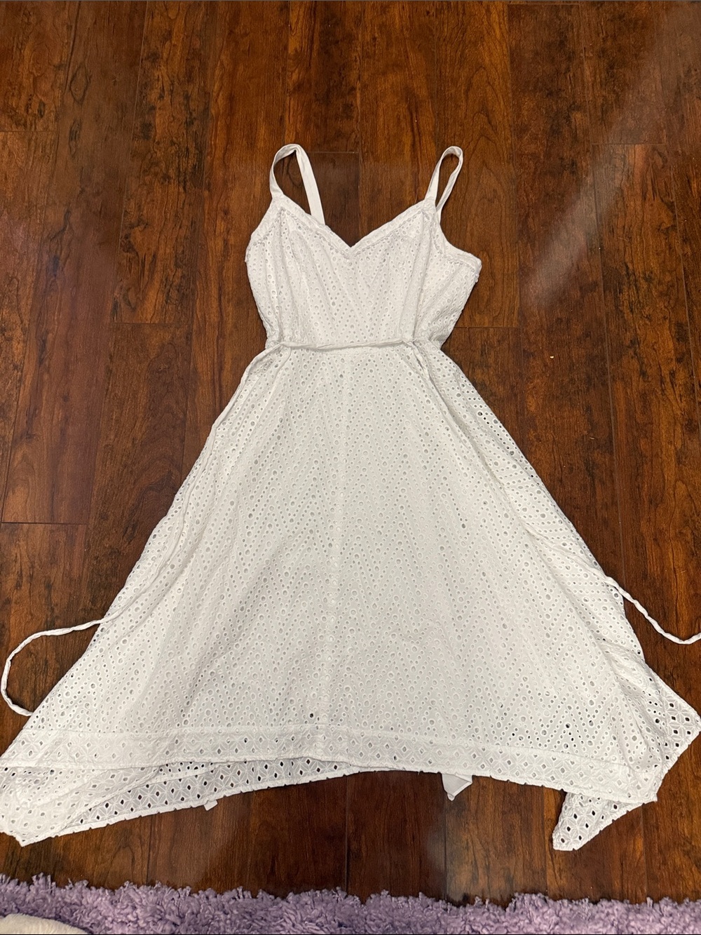 White House Black Market Eyelet Sundress Spaghetti Straps Handkerchief hem